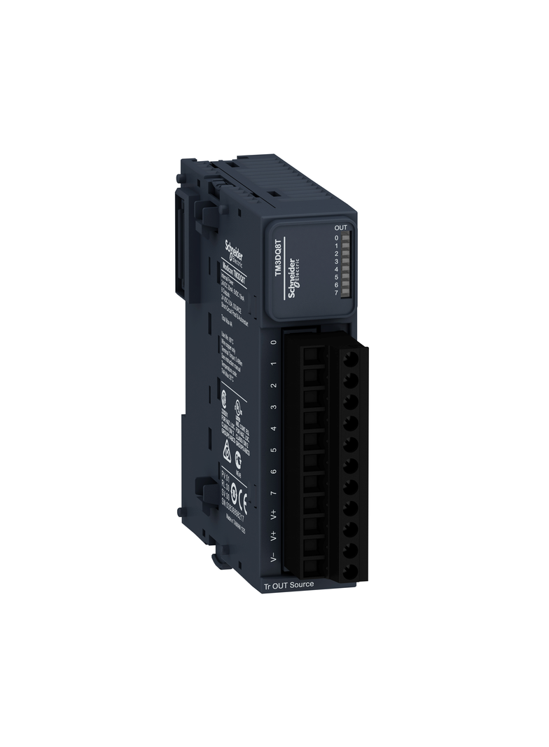 Modicon TM3, moduł wyjść cyfrowych, 8 wyjść tranzystorowych PNP, 0.5 A, zaciski śrubowe