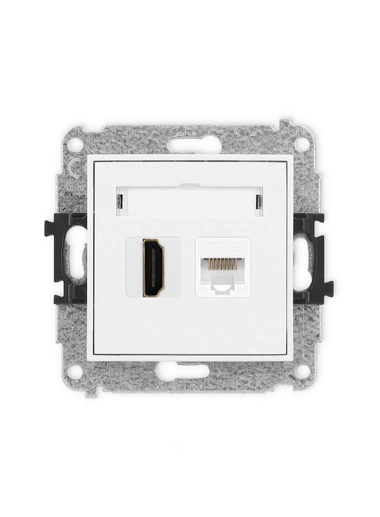MINI Mechanizm gniazda pojedynczego HDMI 2.0 + gniazda komp. poj. 1xRJ45, kat. 5e, 8-stykowy biały m