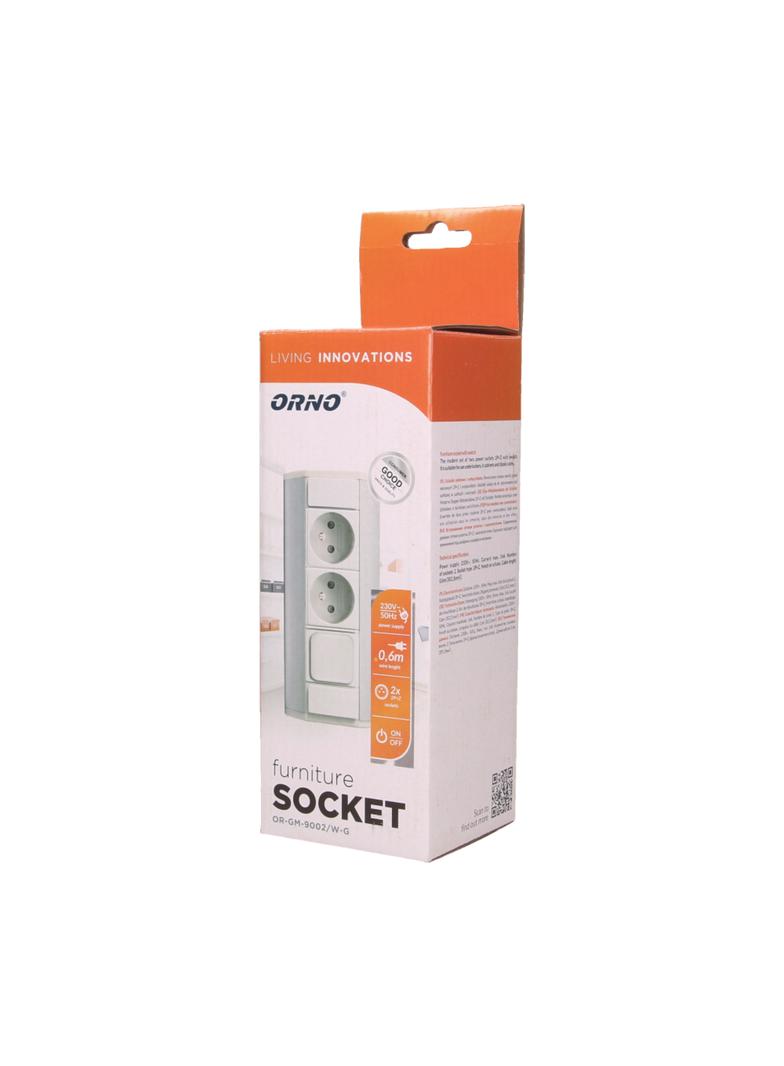 Gniazdo meblowe 2x2P+Z z wyłącznikiem, biało-srebrne OR-GM-9002/W-G ORNO