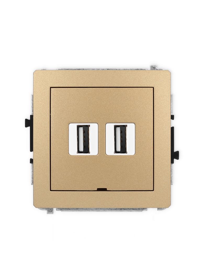 DECO Mechanizm gniazda podwójnego 2xUSB A-A 2.0, bez pola opisowego złoty metalik