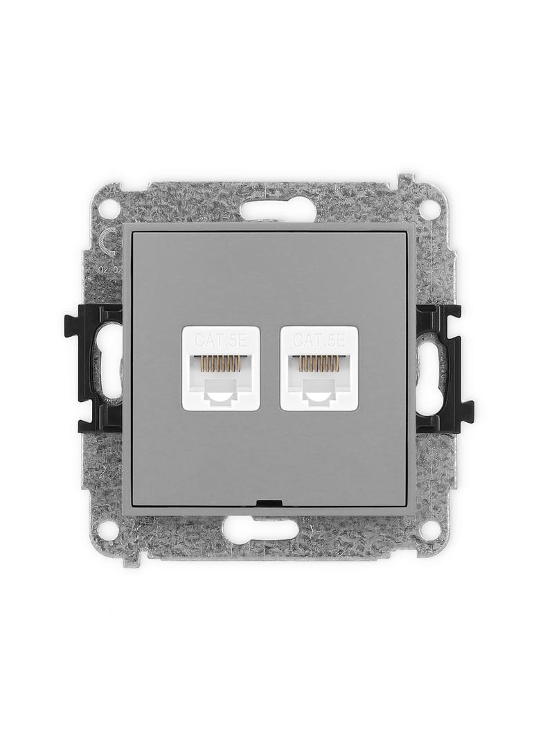 ICON Mechanizm gniazda komputerowego podwójnego 2xRJ45, kat. 5e, 8-stykowy, bez pola opisowego szary
