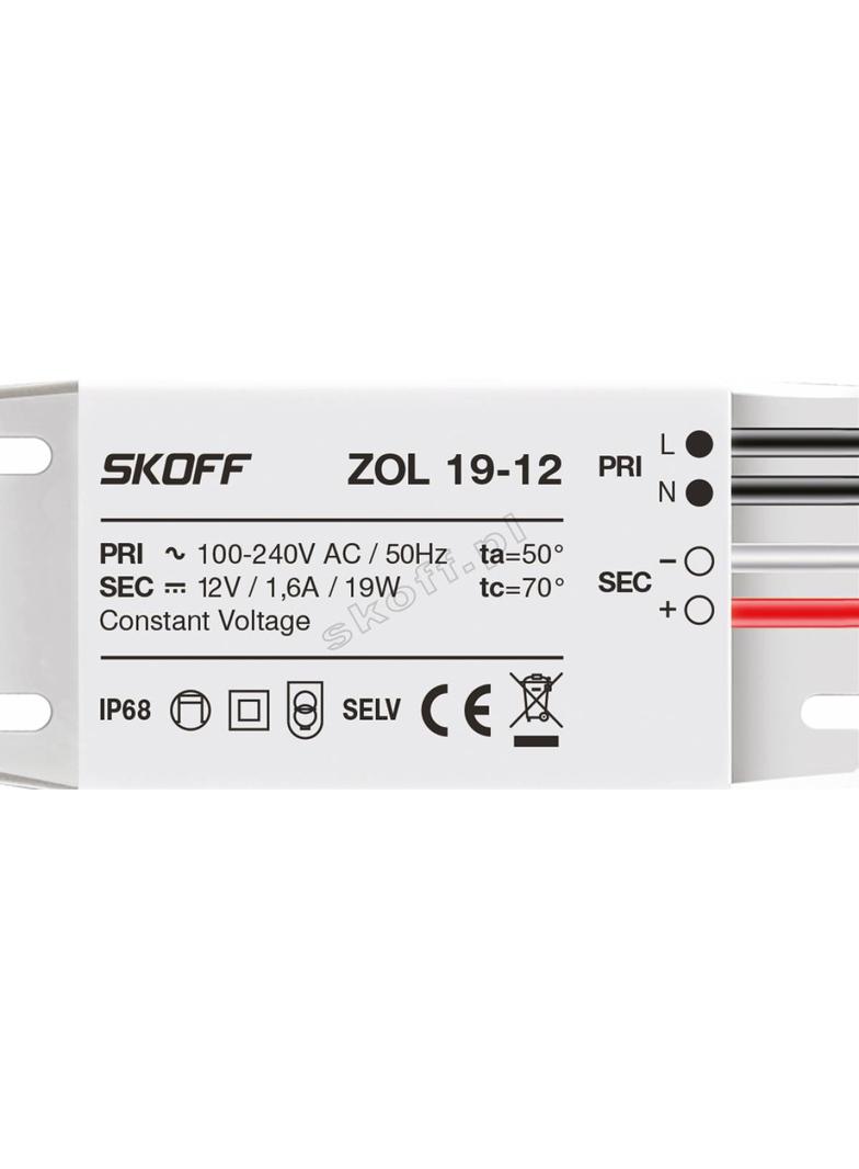 Zasilacz typ ZOL19-12 | 100 - 240 V AC / 12 V DC | 50 Hz | 1,9 A | 19 W | IP 68