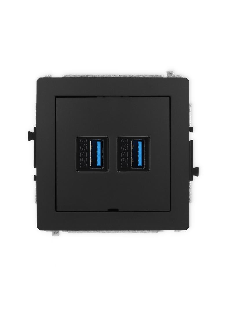 DECO Mechanizm gniazda podwójnego 2xUSB A-A 3.0, bez pola opisowego czarny mat