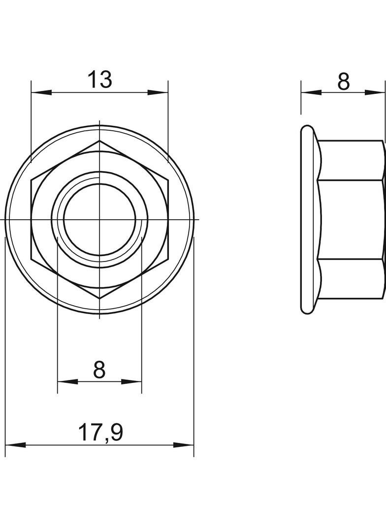 DIN 6923 M8 VA, Nakrętka z kołnierzem