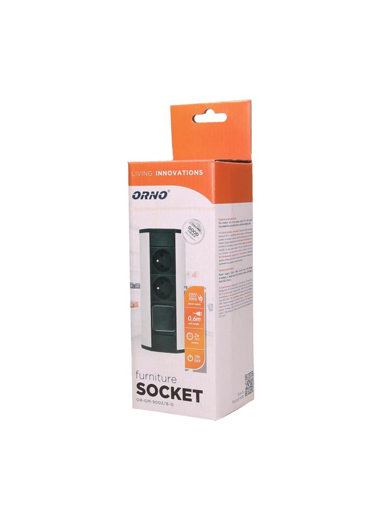Gniazdo meblowe 2x2P+Z z wyłącznikiem, czarno-srebrne OR-GM-9002/B-G ORNO