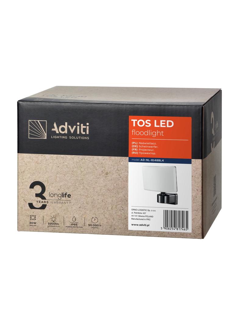 TOS LED 30W naświetlacz ogrodowy LED, 2200lm, IP65, 4000K, PC, czarny AD-NL-6148BL4 ORNO