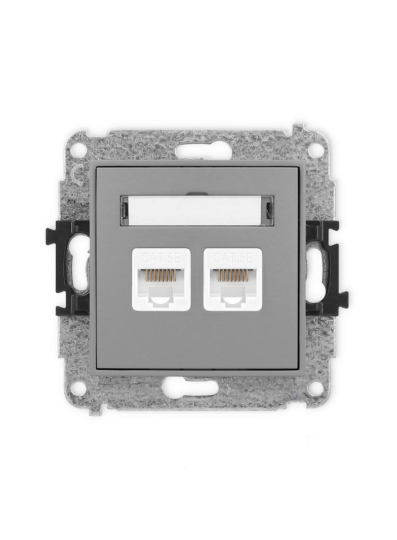 ICON Mechanizm gniazda komputerowego podwójnego 2xRJ45, kat. 5e, 8-stykowy szary mat