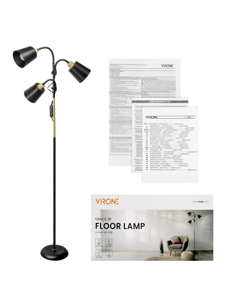 GRACE 3P, potrójna lampa podłogowa, 3xE27, max. 3x18W, 192 cm, czarna