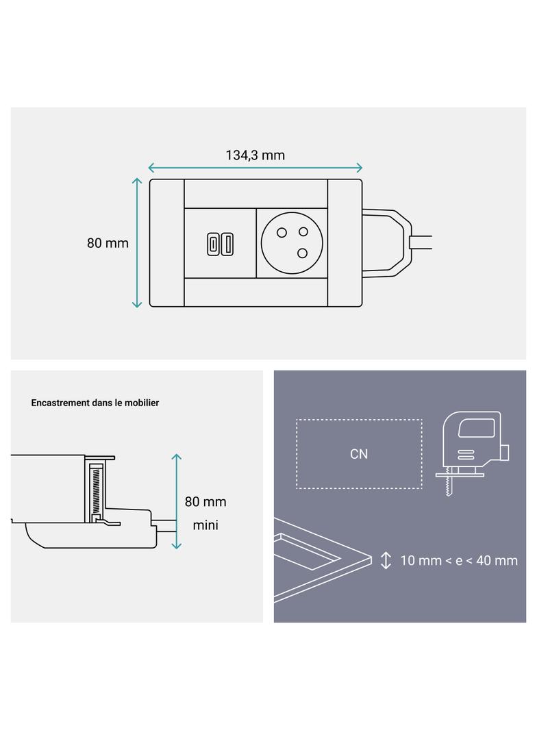 INCARA: MULTILINK - 2P+Z / USB A+C - 2,0 M-CZARNY, Legrand