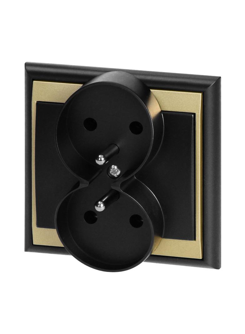 Gniazdo podwójne podtynkowe 2x2P+Z Luna, 16A, 250V, PT-6LR, czarny/złoty OR-OE-7606/BC ORNO