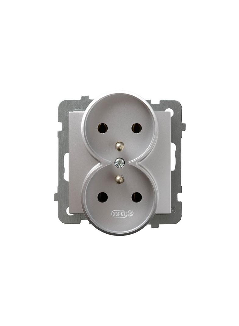 AS Gniazdo podwójne z uziemieniem moduł bez ramki - kolor srebro