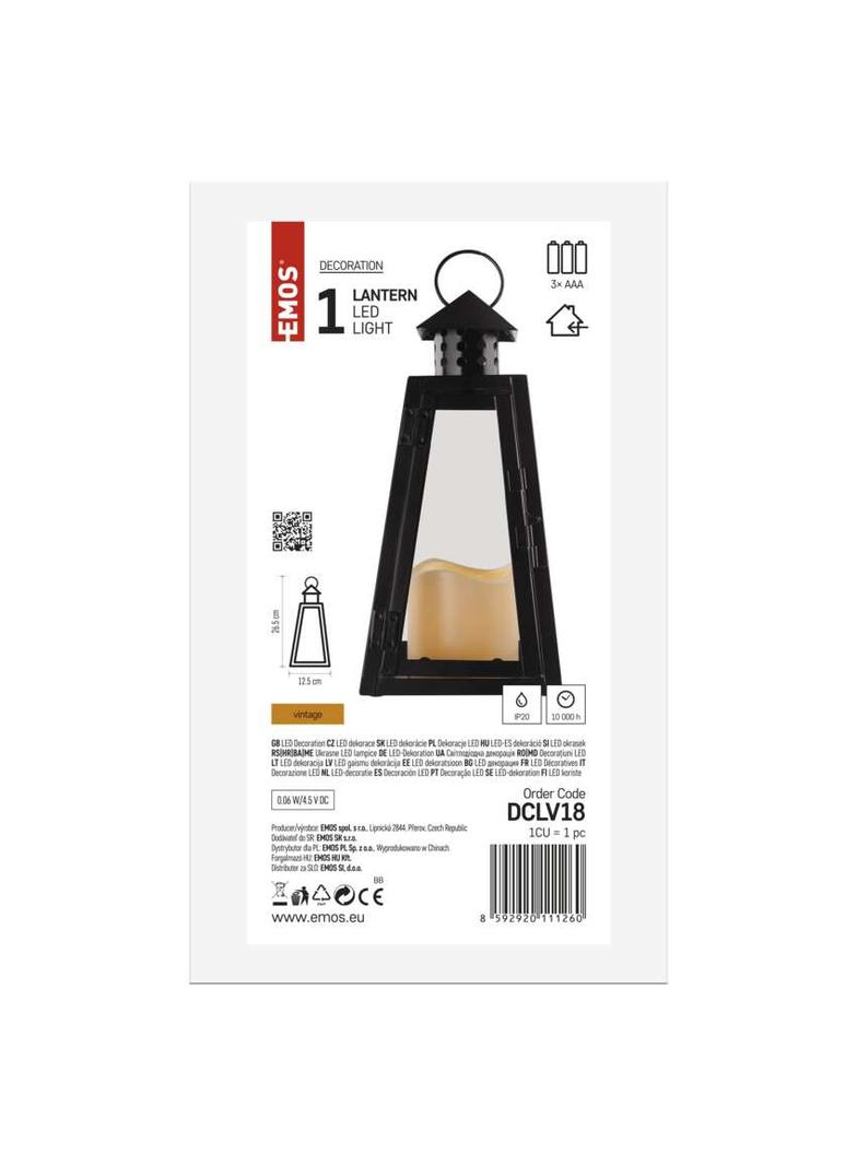 Lampion 1 LED świeczka 26,5 cm czarny 3x AAA vintage IP20 DCLV18 EMOS