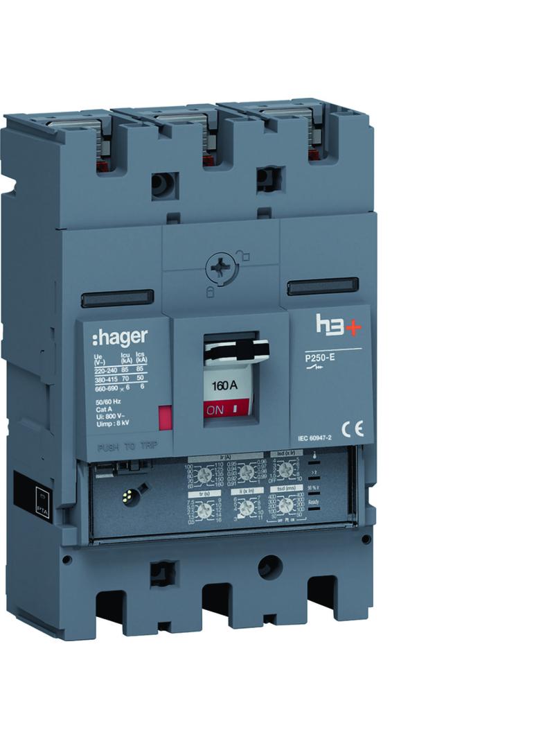 MCCB Wyłącznik mocy h3+ P250 3P 160A 70kA LSI HET160JR HAGER