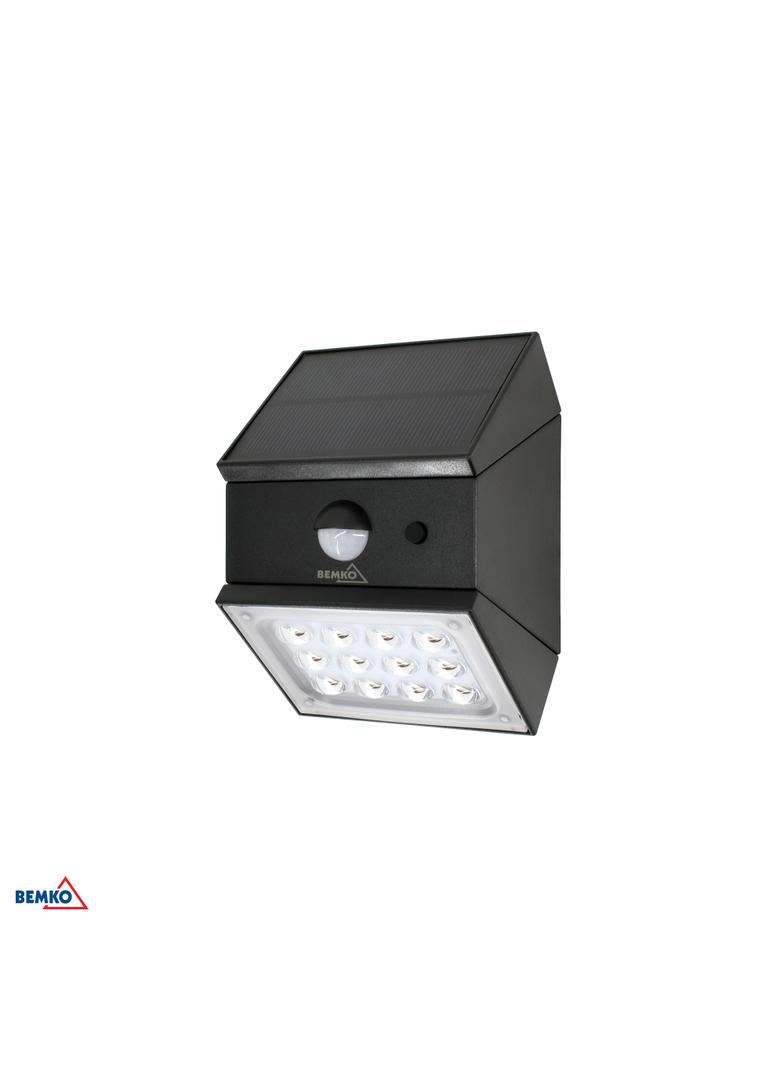 NAŚWIETLACZ LAMPA SOLARNA LED 3 barwy świecenia RUBIC 2,5W 300lm 3000/4000/6000K IP65 CZARNA Czujnik C83-SOR-002BL-CCT-PIR BEMKO