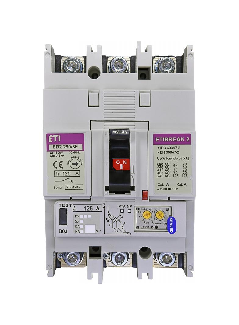 Wyłącznik mocy 70kA wyzw. elektroniczny EB2 250/3E 125A 3P 004671302 ETI