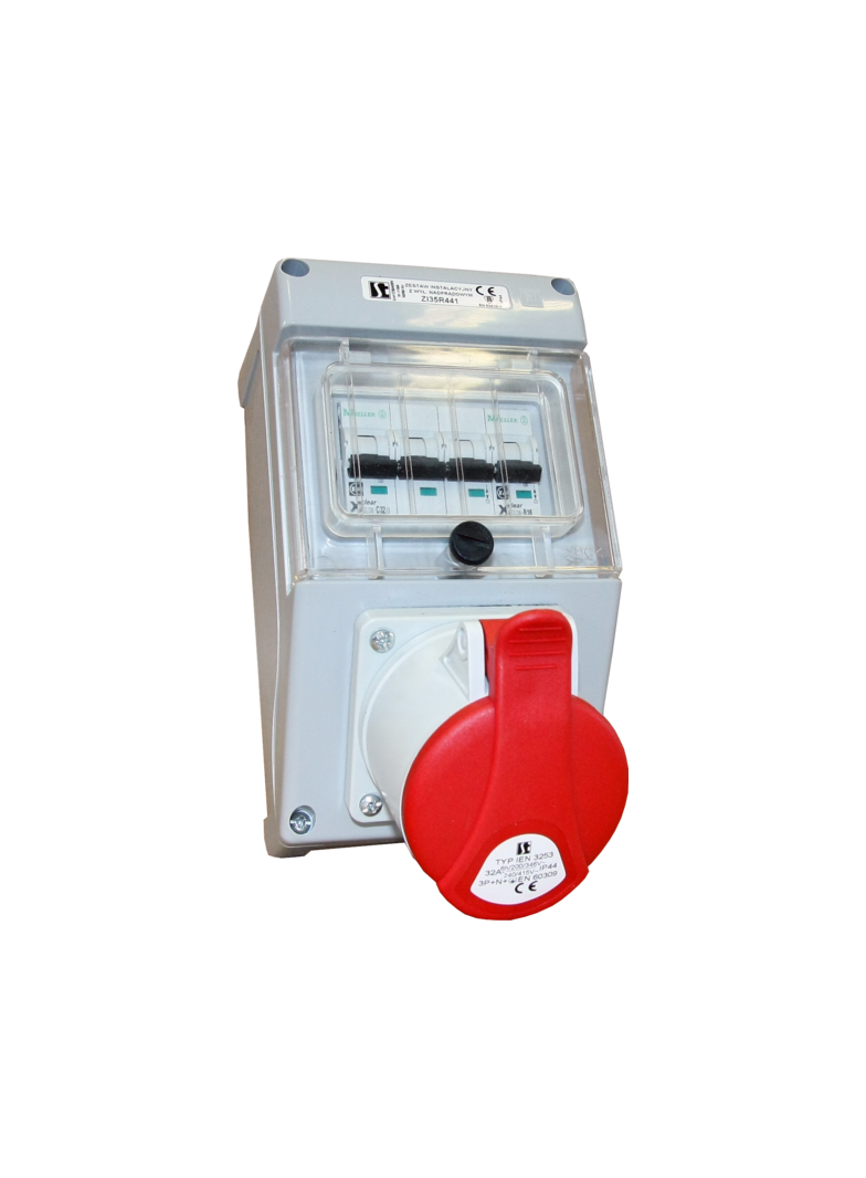ZESTAW INSTALACYJNY IP44 Z WYŁ.NADPRĄD.32 A 3P+N,DŁAWN.M32