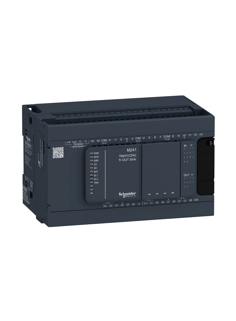 Modicon M241, sterownik, RJ45, 14 wejść, 10 wyjść tranzystorowych NPN, 24 VDC