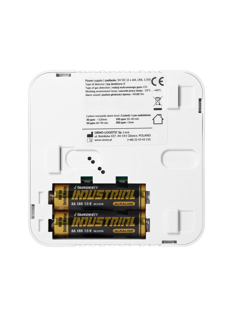 Bateryjny czujnik tlenku węgla (czadu), 2xAA, żywotność sensora 10 lat