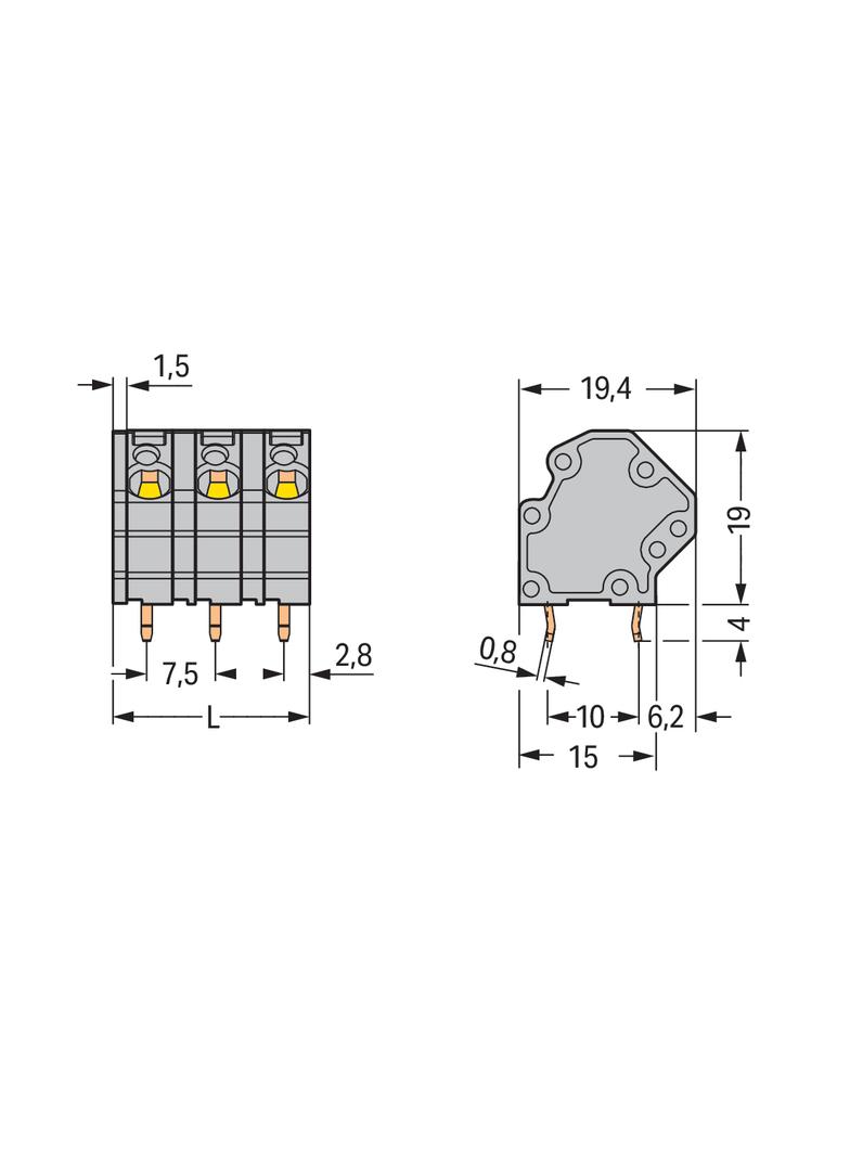 listwa zaciskowa do pł. drukowanych 3-bieg. szara raster 7,5 mm