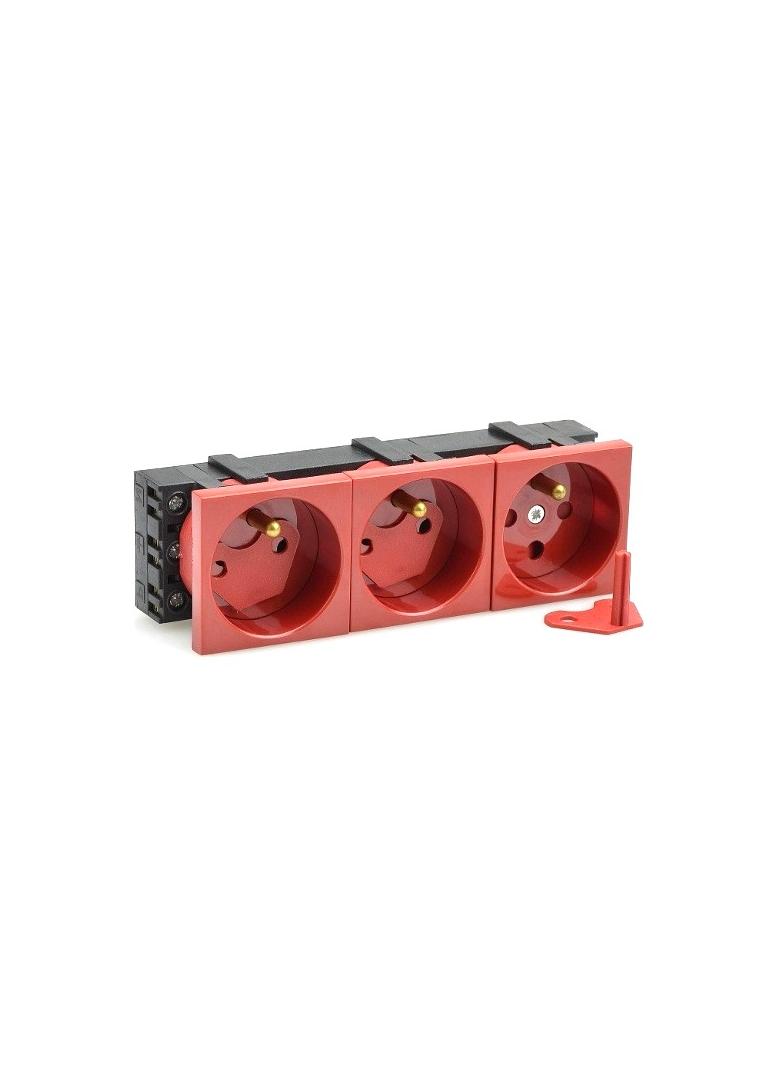 Gniazdo elektryczne z blokadą 3x230V, czerwone, z kluczami