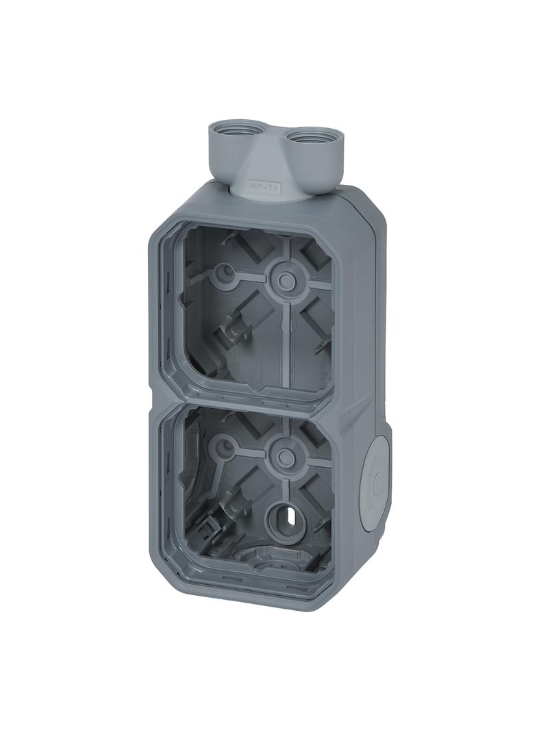 NOWE PLEXO - PUSZKA NATYNKOWA PODWÓJNA Z PRZEPUSTEM KABLOWYM ISO20 SZARA