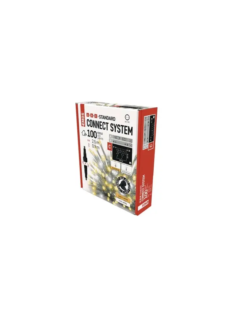 Oświetlenie łączone Standard - sople 100LED 2,5 m ciep. biel+ciepła biel miga, IP44, timer