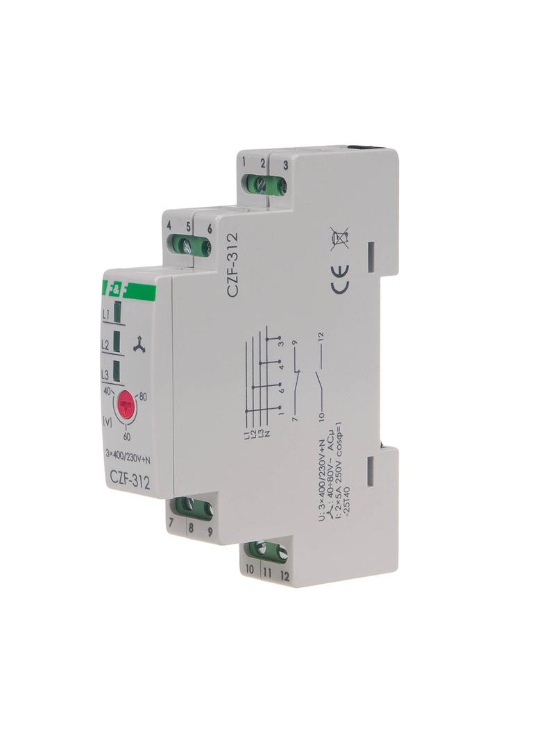 CZUJNIK ZANIKU FAZY, STYKI: 1Z , 1 R ; I=2X5A; PRÓG REGULOWANY:165-180V, BEZ ZWŁOKI ZADZIAŁANIA, 1 M