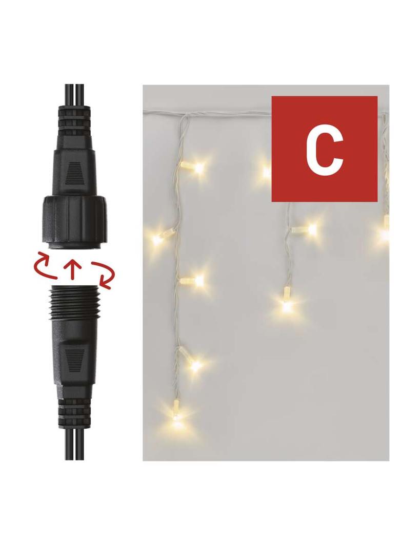 Lampki choinkowe łączone Profi sople 50 LED 3m ciepła biel biały przewód IP44 timer D2CW02 EMOS