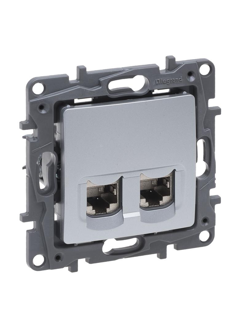 NILOE SELECTION - GNIAZDO 2 X RJ 45 KAT. 6 STP ALUMINIUM, Legrand