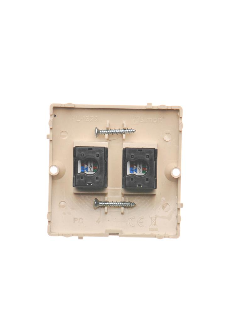 Simon Basic Gniazdo komputerowe RJ45 podwójne kategoria 5e . Montaż gniazda na wkręty do puszki beż BMF52.02/12 KONTAKT