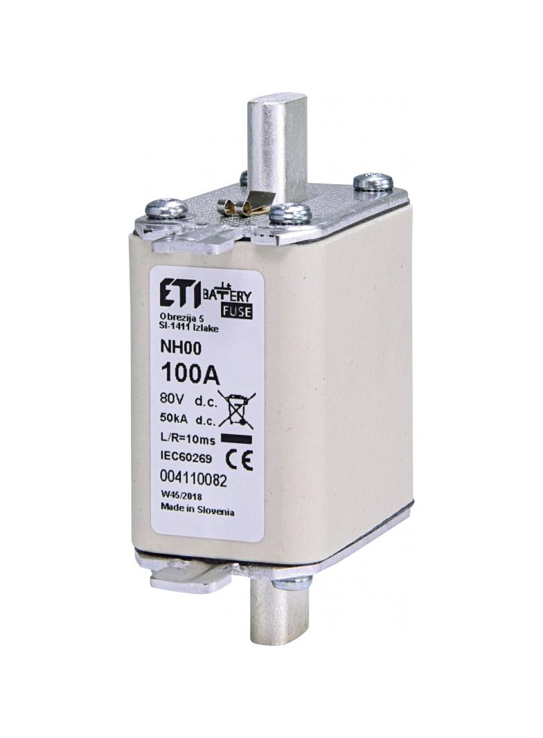Wkładka topikowa NH do ochrony akumulatorów, magazynów energii DC NH00 gBat 100A 80V DC 004110082 ETI