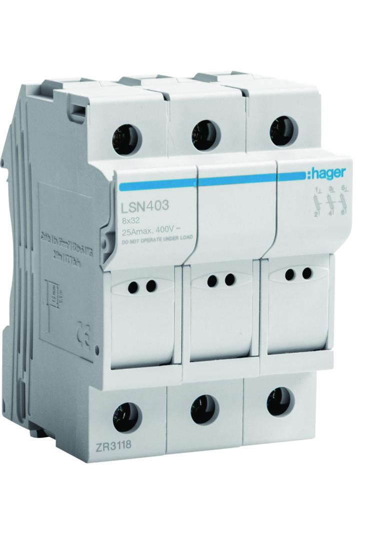 Rozłącznik bezpiecznikowy cylindryczny 3P 25A 8,5x31,5mm L32 LSN403 HAGER