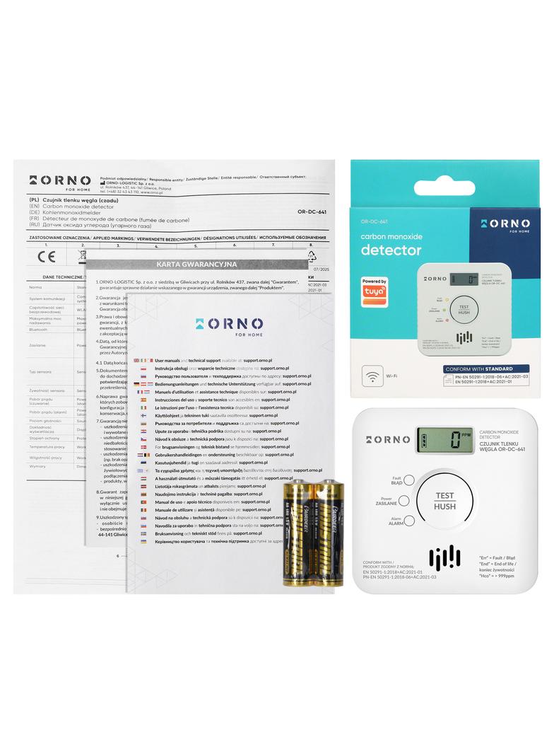 Bateryjny czujnik tlenku węgla (czadu) 2xAA, żywotność sensora 10lat, Tuya Smart Wi-Fi