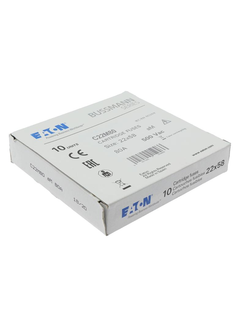 CYLINDRICAL FUSE 22 x 58 80A AM 500V AC Wkładka cylindryczna 22 x 58mm 80A AM 500V AC C22M80 EATON