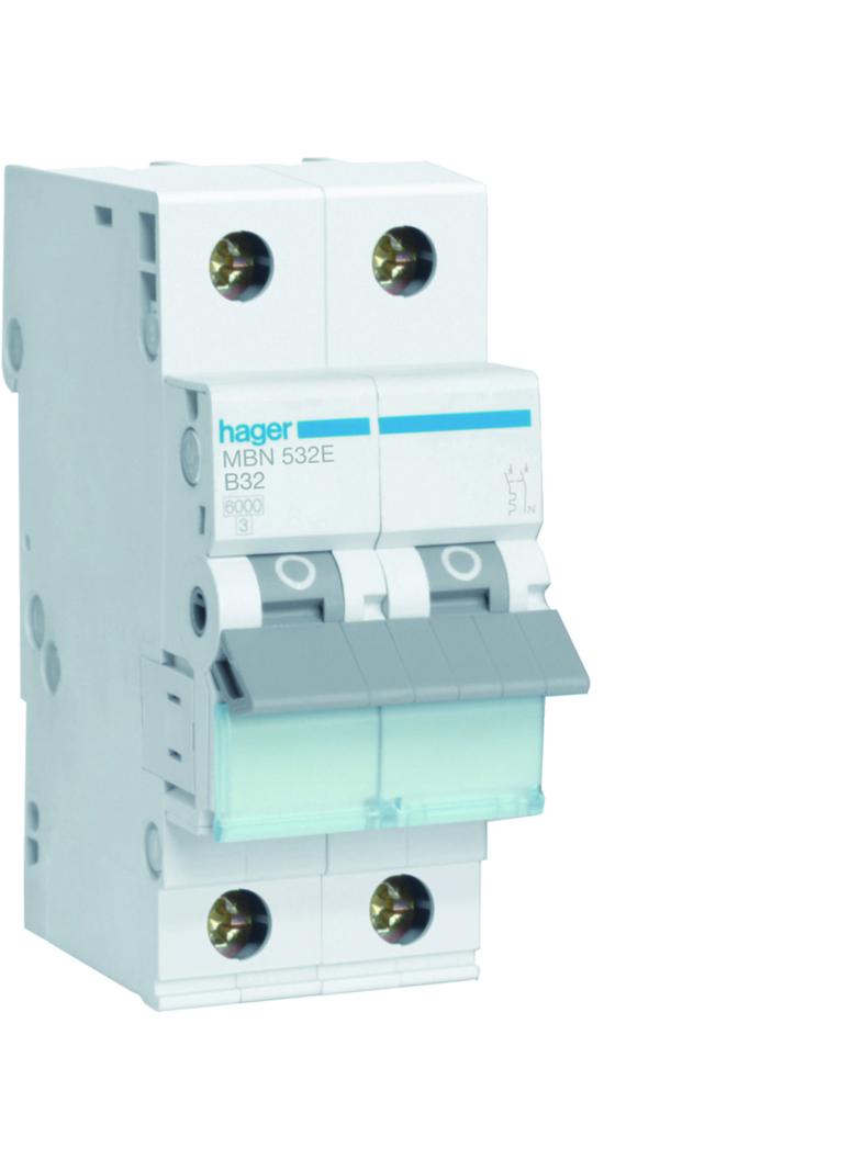 MCB Wyłącznik nadprądowy 6kA 1P+N B32A MBN532E HAGER