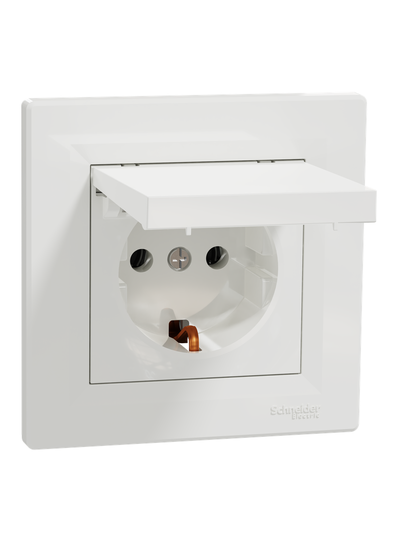 Asfora, gniazdo pojedyncze 2P+PE, z klapką, biały