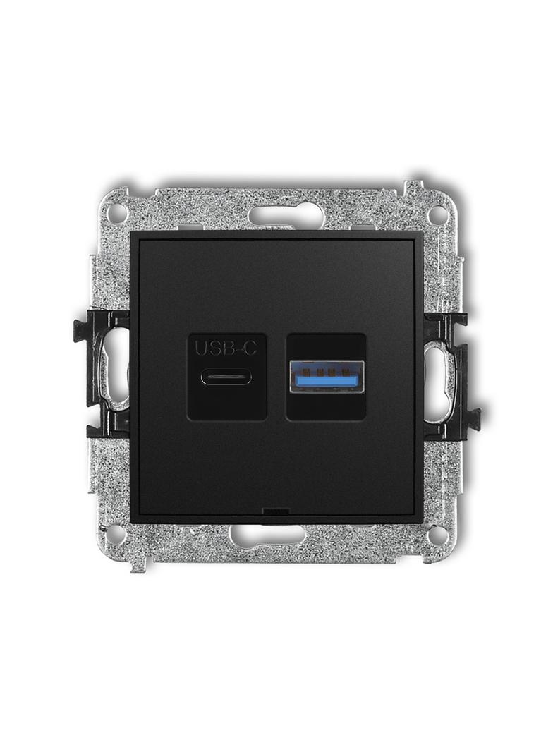 MINI Mechanizm ładowarki USB podwójnej USB C + USB A, 20W max., bez pola opisowego czarny mat