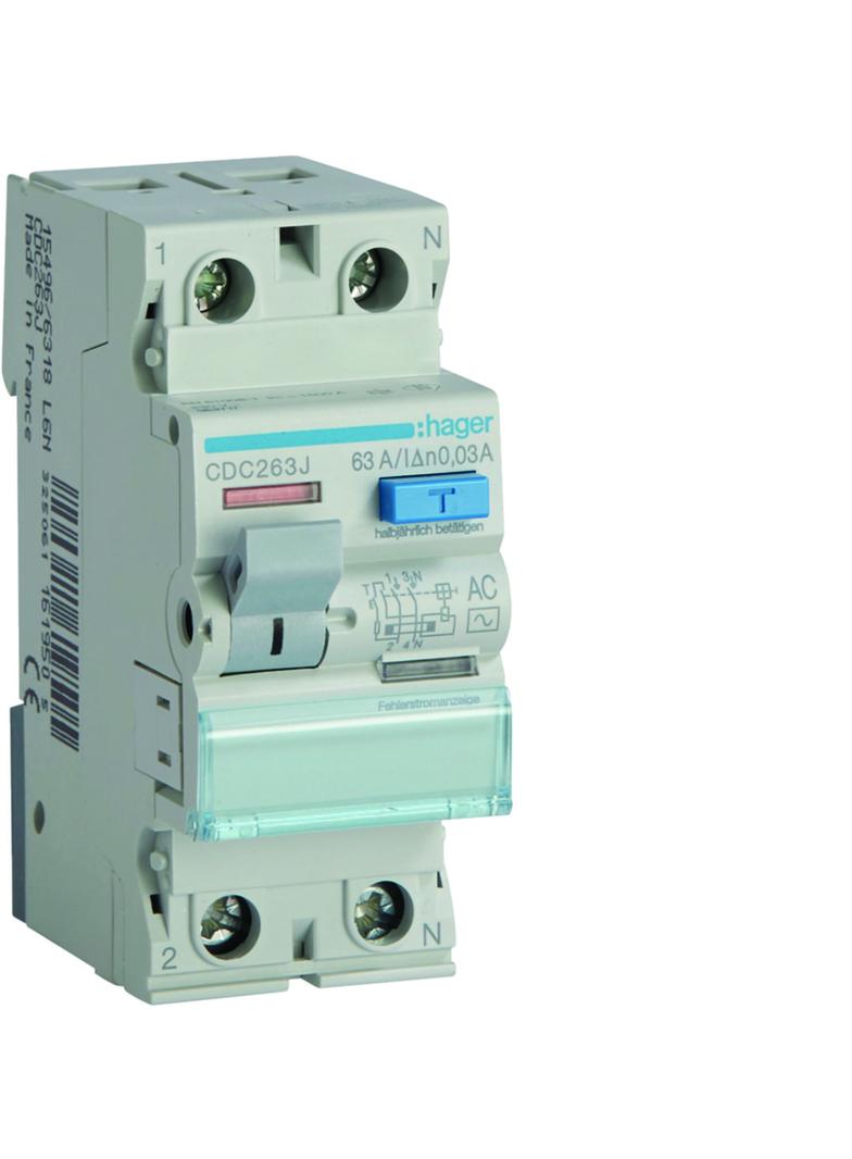 RCCB Wyłącznik różnicowoprądowy 1P+N 63A 30mA 6kA AC CDC263J HAGER