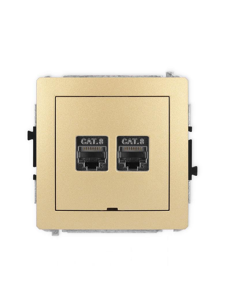 DECO Mechanizm gniazda komputerowego podwójnego 2xRJ45, kat. 8, ekranowany, 8-stykowy, bez pola opis