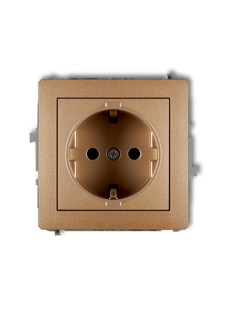 DECO Mechanizm gniazda pojedynczego z uziemieniem SCHUKO 2P+Z (przesłony torów prądowych) złoty meta