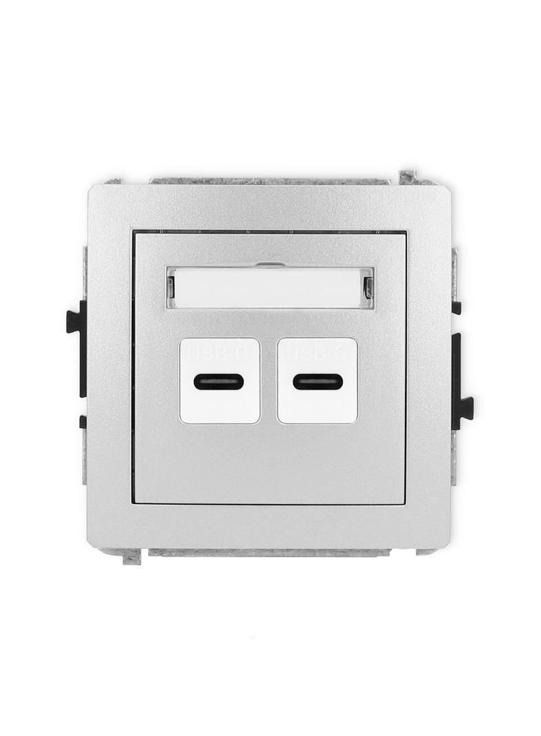 DECO Mechanizm gniazda podwójnego 2xUSB C-C srebrny metalik