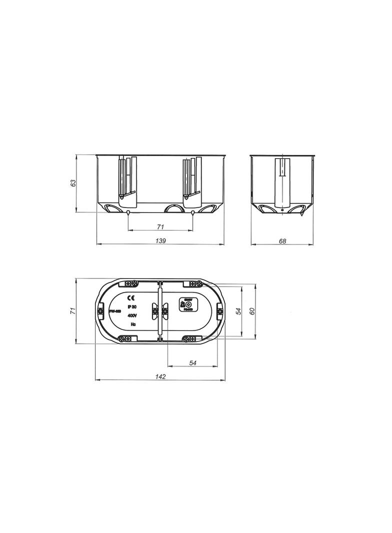 P2x60D , Puszka instalacyjna do pustych ścian Multibox2 - dwupolowa O 2x60, głęboka, niebieski