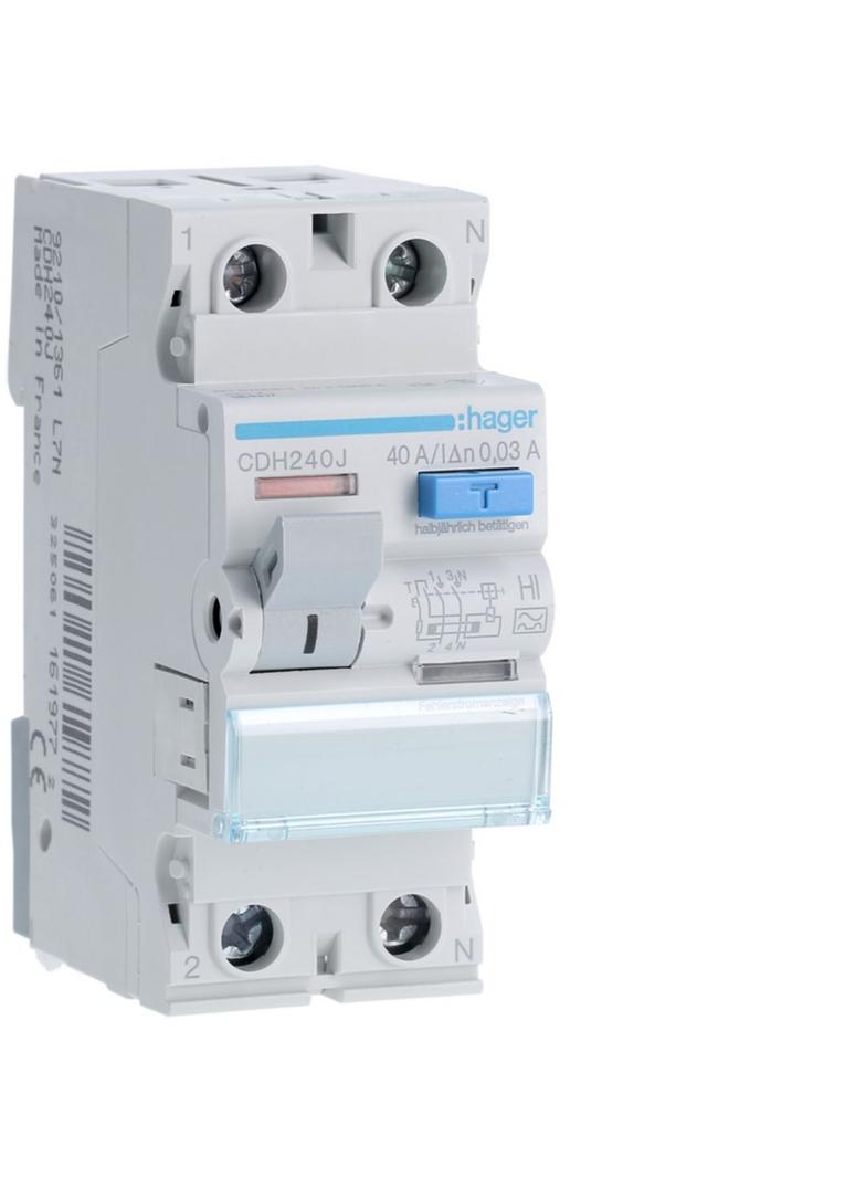 RCCB Wyłącznik różnicowoprądowy 1P+N 40A 30mA 6kA HI CDH240J HAGER