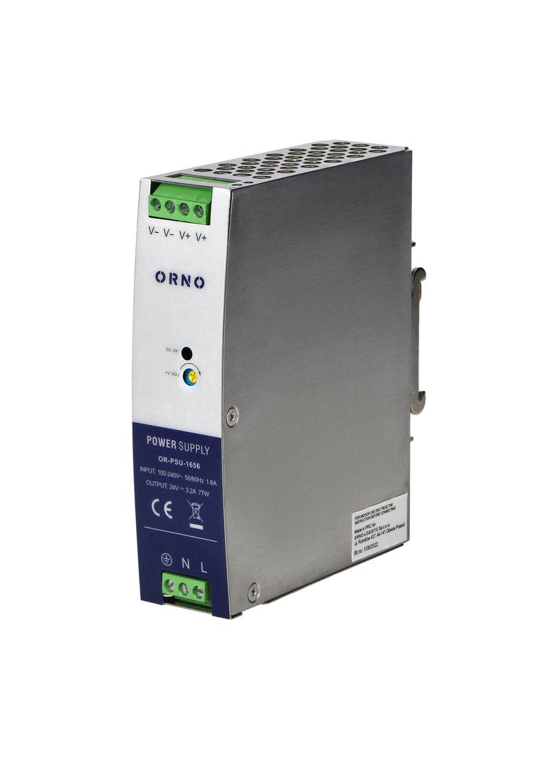 Zasilacz przemysłowy na szynę DIN 24VDC 3,2A 77W obudowa metalowa OR-PSU-1656 ORNO