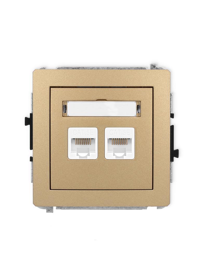 DECO Mechanizm gniazda komputerowego podwójnego 2xRJ45, kat. 5e, 8-stykowy złoty metalik