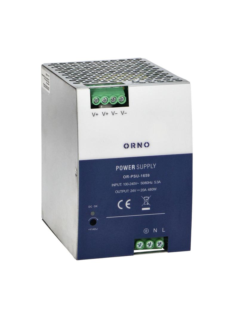Zasilacz przemysłowy na szynę DIN 24VDC 20A 480W obudowa metalowa OR-PSU-1659 ORNO