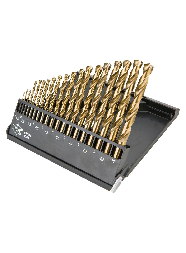 Wiertła do metalu HSS-TiN 1.0-10.0 mm, zestaw 19 szt.