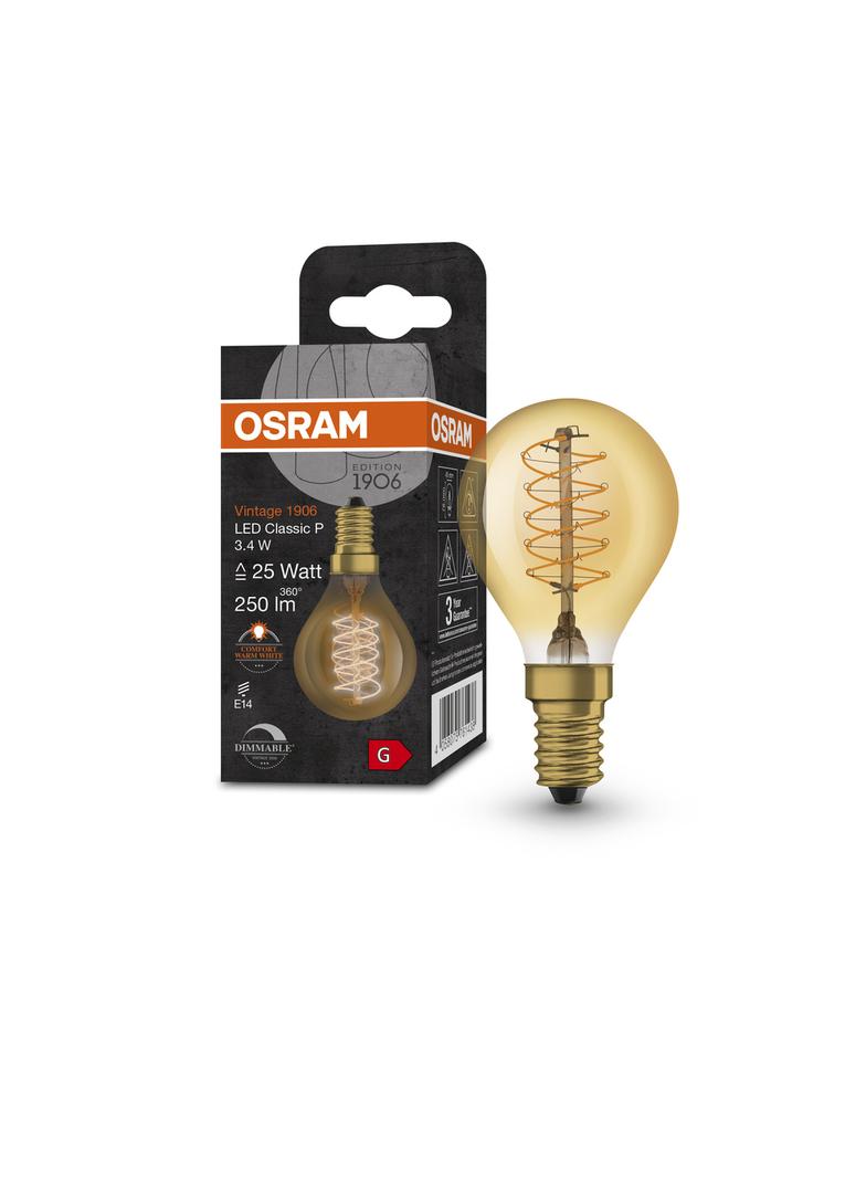 Lampa LED Vintage 1906 CL P Filament szkło przezroczyste GOLD 25 dim 3,4W 824 E14