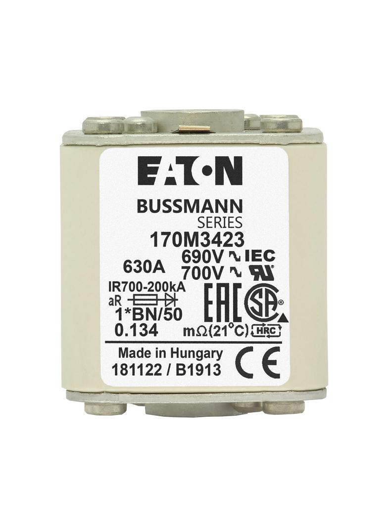 FUSE 630A 690V 1*BN/50 AR UC Wkładka szybka 630A AC 690V rozmiar 1 45x59x51 mm aR I 170M3423 EATON