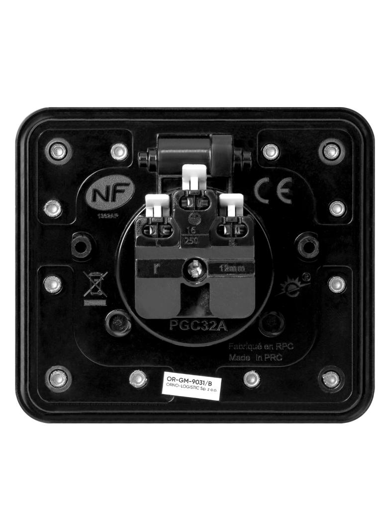 Hermetyczne gniazdo elektryczne prostokątne IP55 kąt otwarcia 110st. czarne OR-GM-9031/B ORNO